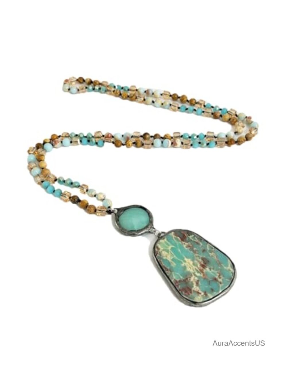 Boho Natural Stone Beads Necklace Crystal Hand Knotted Women